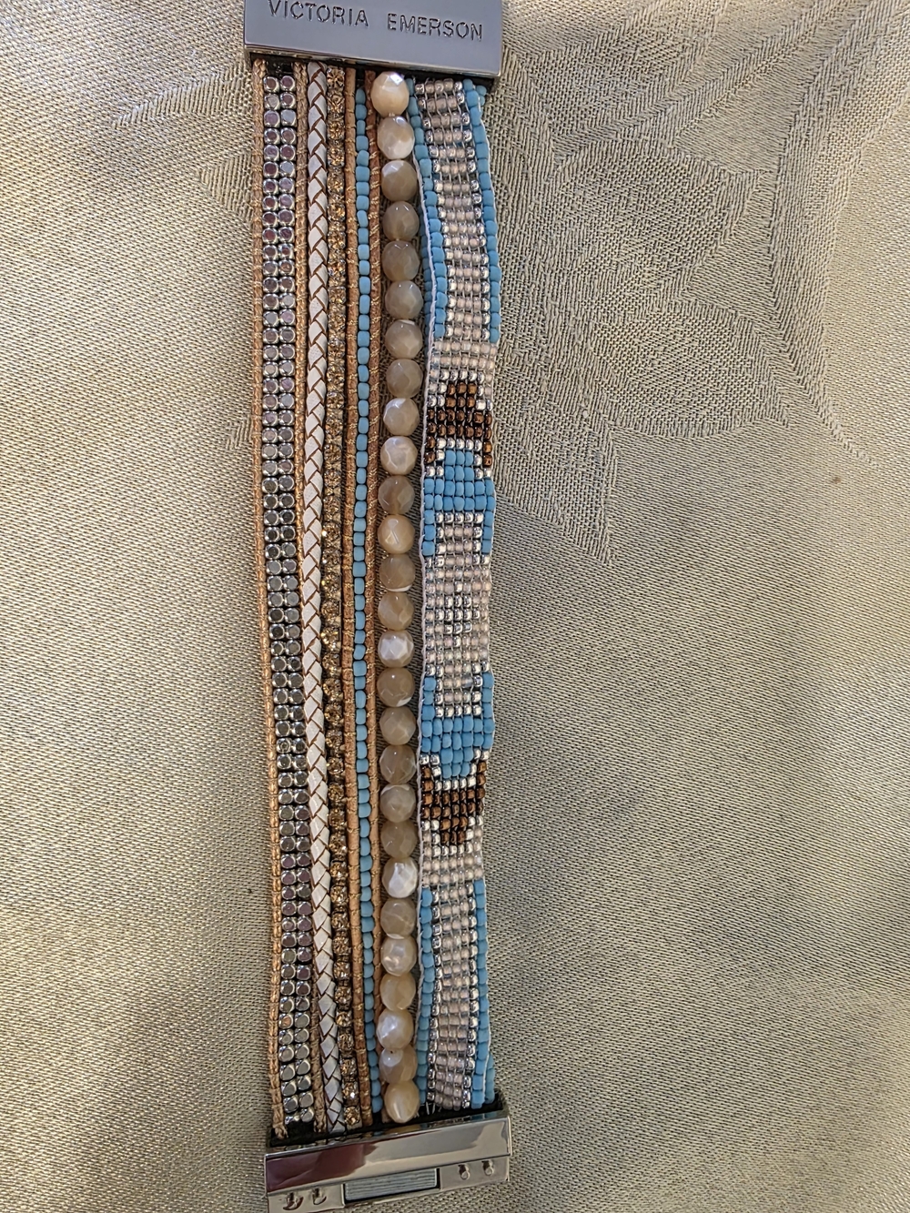 Victoria Emerson Multistrand Bracelet in Turquoise, Gold, Cream, Brown